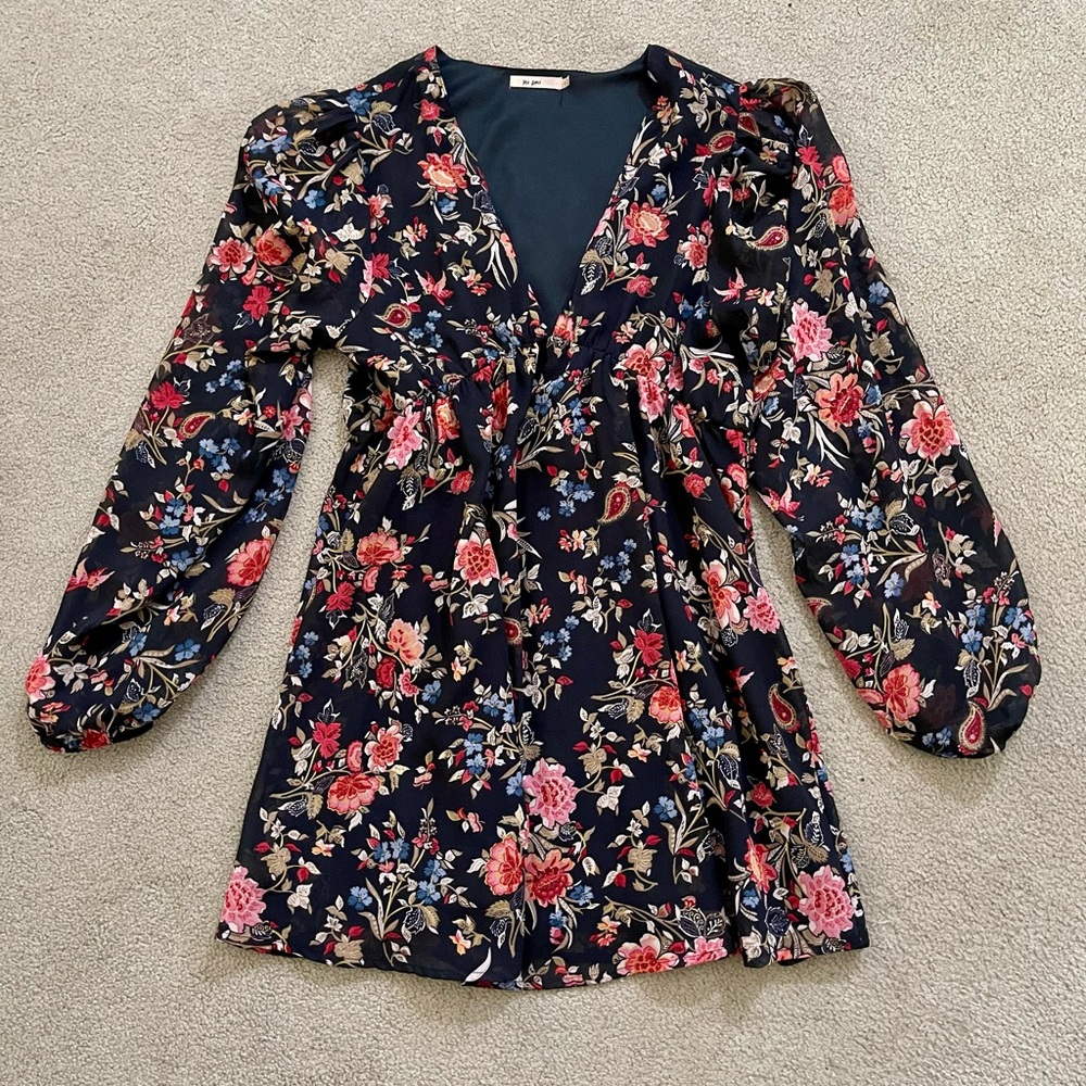 Mi Ami Navy and Pink Floral Mini Dress